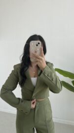 Milano Crop Ceket Pantolon Takım - Haki - Görsel 2