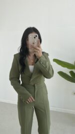 Milano Crop Ceket Pantolon Takım - Haki - Görsel 6