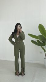 Milano Crop Ceket Pantolon Takım - Haki - Görsel 8