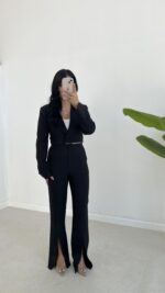 Milano Crop Ceket Pantolon Takım - Siyah - Görsel 5