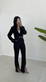 Milano Crop Ceket Pantolon Takım - Siyah - Görsel 8