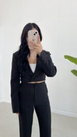 Milano Crop Ceket Pantolon Takım - Siyah - Görsel 6