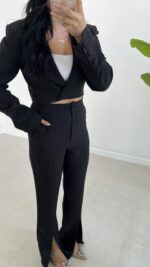 Milano Crop Ceket Pantolon Takım - Siyah - Görsel 4