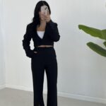 Milano Crop Ceket Pantolon Takım - Siyah