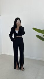 Milano Crop Ceket Pantolon Takım - Siyah