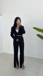 Milano Crop Ceket Pantolon Takım - Siyah - Görsel 3