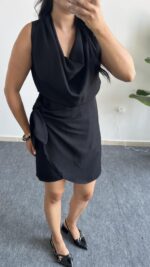 Mira Degaje Yaka Anvelop Elbise - Siyah - Görsel 3