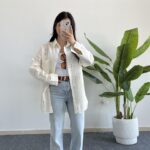 Nakışlı Keten Gömlek - Kahve