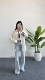 Nakışlı Keten Gömlek - Kahve