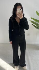 Örgü Desen Kapüşonlu Triko Takım - Siyah - Görsel 6