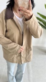 Ortis Kadife Yaka Detaylı Oversize Ceket - Sütlü Kahve - Görsel 2