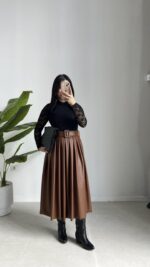 Oslo Kemerli Elbise - Kahve - Görsel 6