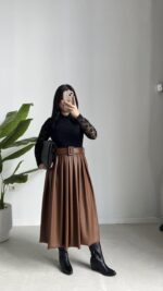 Oslo Kemerli Elbise - Kahve - Görsel 8