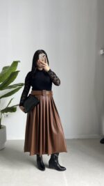 Oslo Kemerli Elbise - Kahve - Görsel 5