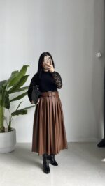 Oslo Kemerli Elbise - Kahve