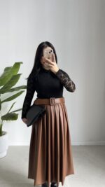 Oslo Kemerli Elbise - Kahve - Görsel 7