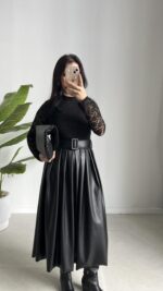 Oslo Kemerli Elbise - Siyah - Görsel 7