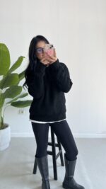 Saç Örgü Siyah Kazak - Görsel 9