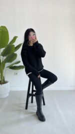 Saç Örgü Siyah Kazak - Görsel 8