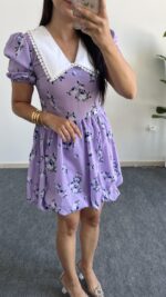 Selesta Bebe Yaka Mini Balon Elbise - Lila - Görsel 6