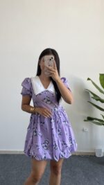 Selesta Bebe Yaka Mini Balon Elbise - Lila - Görsel 2