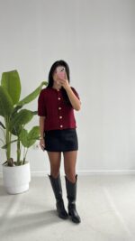 Taida Saç Örgü Hırka - Bordo - Görsel 9