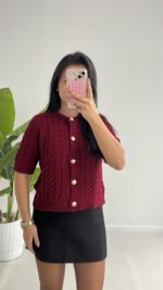 Taida Saç Örgü Hırka - Bordo - Görsel 4