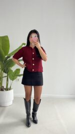 Taida Saç Örgü Hırka - Bordo - Görsel 3