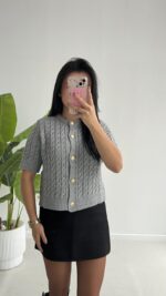 Taida Saç Örgü Hırka - Gri - Görsel 2