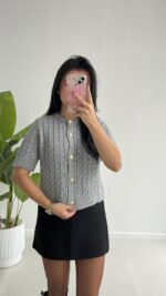 Taida Saç Örgü Hırka - Gri - Görsel 4