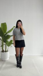 Taida Saç Örgü Hırka - Gri