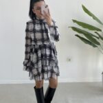 Tetra Volanlı Şifon Elbise - Antrasit