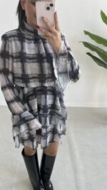 Tetra Volanlı Şifon Elbise - Antrasit - Görsel 3