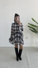 Tetra Volanlı Şifon Elbise - Antrasit - Görsel 5