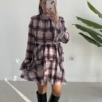 Tetra Volanlı Şifon Elbise - Mürdüm