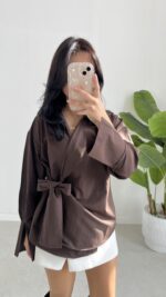 Velera Bağlamalı Gömlek - Kahve