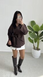 Velera Bağlamalı Gömlek - Kahve - Görsel 3