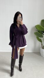 Velera Bağlamalı Gömlek - Mor - Görsel 4