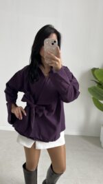 Velera Bağlamalı Gömlek - Mor - Görsel 2