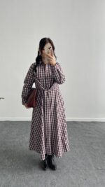 Velin Ekose Maxi Elbise - Bordo - Görsel 6