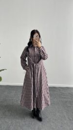 Velin Ekose Maxi Elbise - Bordo - Görsel 7