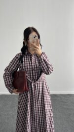 Velin Ekose Maxi Elbise - Bordo - Görsel 2