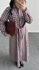 Velin Ekose Maxi Elbise - Bordo - Görsel 3