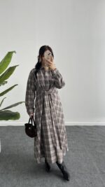 Velin Ekose Maxi Elbise - Kahve - Görsel 2