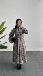 Velin Ekose Maxi Elbise - Kahve - Görsel 9