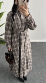 Velin Ekose Maxi Elbise - Kahve - Görsel 4