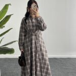 Velin Ekose Maxi Elbise - Kahve