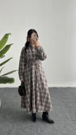 Velin Ekose Maxi Elbise - Kahve