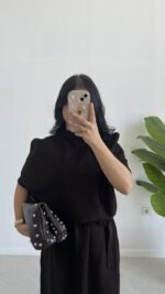 Volas Triko Kuşaklı Elbise - Kahve - Görsel 3