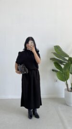 Volas Triko Kuşaklı Elbise - Kahve